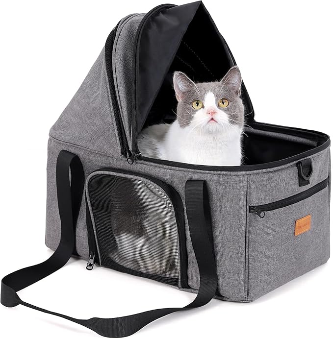 BurgeonNest Top-Expandable Large Cat Carrier, Soft Sided Cat Bag Carrier for Medium Large Pet Up to 15 lbs, Upgraded Small Dog Car Seat, Puppy Travel Bag with Semi-Open Canopy