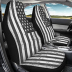 ELEQIN Patriotic American Flag Print Front Seat Cover 2 Pcs,Classic Black White Universal Vehicle Seat Protector Mat Covers, Fit Most Cars, Sedan, SUV, Van Truck