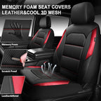 CAR PASS Memory Foam Leather Seat Covers,Air Cool Mesh Thick Car Seat Covers Front Seats Red Leather Seat Covers for Cars Universal for SUVs Trucks,Airbag Compatible Comfort Durable,Black Red Metal