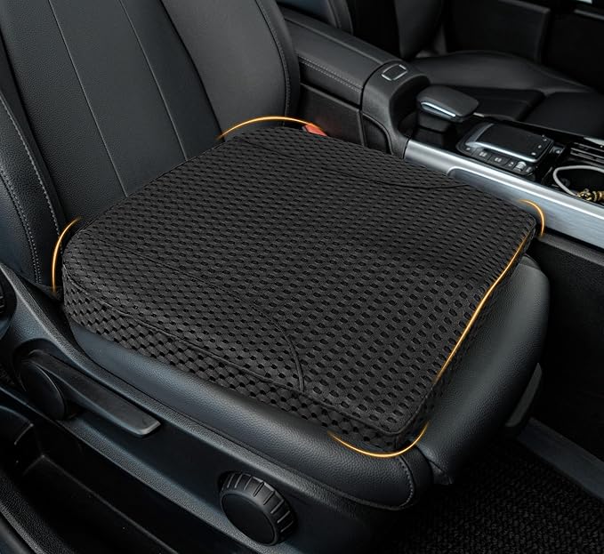 kingphenix Premium Car Seat Cushion, Memory Foam Driver Seat Cushion to Improve Driving View- Coccyx & Lower Back Pain Relief - Seat Cushion for Car, Truck, Office Chair (4D Mesh Black)