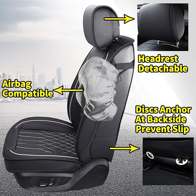 Aierxuan Front Car Seat Covers Universal Fit for Honda Civic Accord, Toyota Camry Prius Rav4 Corolla, Kia, Lexus, Nissan, Mazda, Jeep Cherokee and Most Cars, with Waterproof Leather (Black and White)