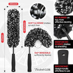 Fantasticlean 7PCS Car Wheel Brush Kit, Tire Brush, Soft-bristled Rim Brush, Chenille Rim Cleaning Tape, Microfiber Bendable Brush, Curved Detailing Brush with Elbow Connector, Detailing Pads