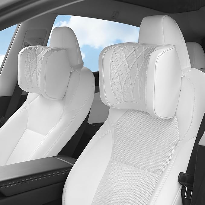 Car Headrest Leather Memory Foam Neck Pillow for Driving with Leather Soft Comfortable Seat Head Pillow Cushion / Car Neck Pillow SUV Sedan Relieving Neck Stiffness Seat Neck Support Pillow White 2PC