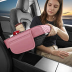 5 in 1 Car Center Console Cover, Armrest Pad with 2 Storage Pockets, Cup Holder, Tissue Box Slot, Phone Holder, Universal Car Interior Organizer (Pink)