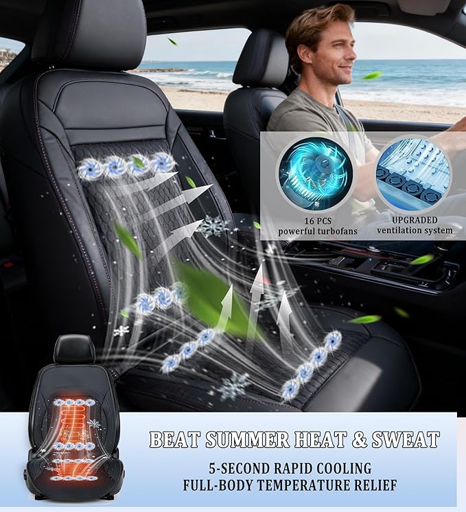 2026 Upgraded 3-in-1 Cooling Car Seat Cover with Climate Control & Massage, 12V Ventilated Cooling Seat Cushion for Summer, Universal Fit for Car SUV Truck Front Seat (black3)