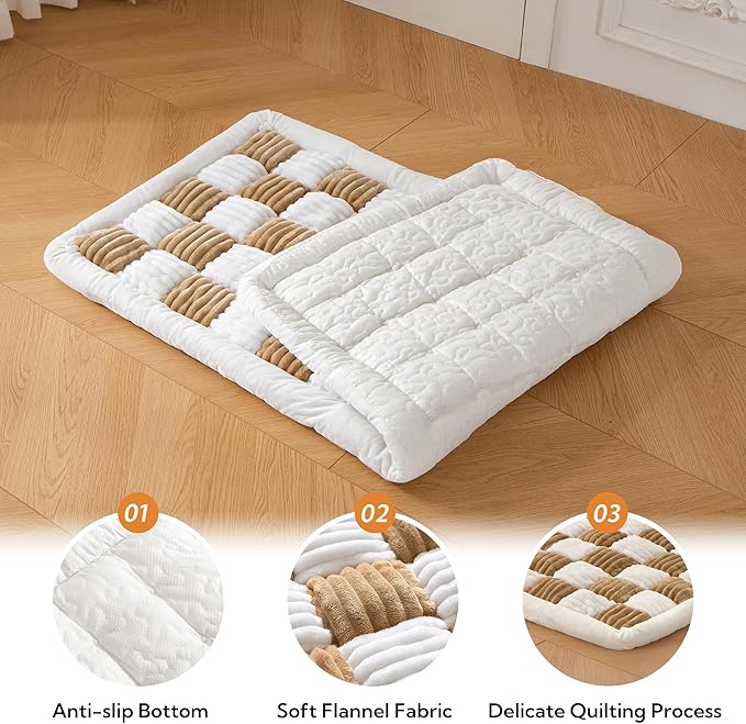 Soulbond Dog Bed for Car Back Seat Soft Plush Backseat Pet Bed Mat Non-Slip Travel Pet Mat, Fuzzy Plaid Dog Seat Cover, Fit for Backseat Extenders and Trucks SUVs (Brown and White, 54" x 24.8")