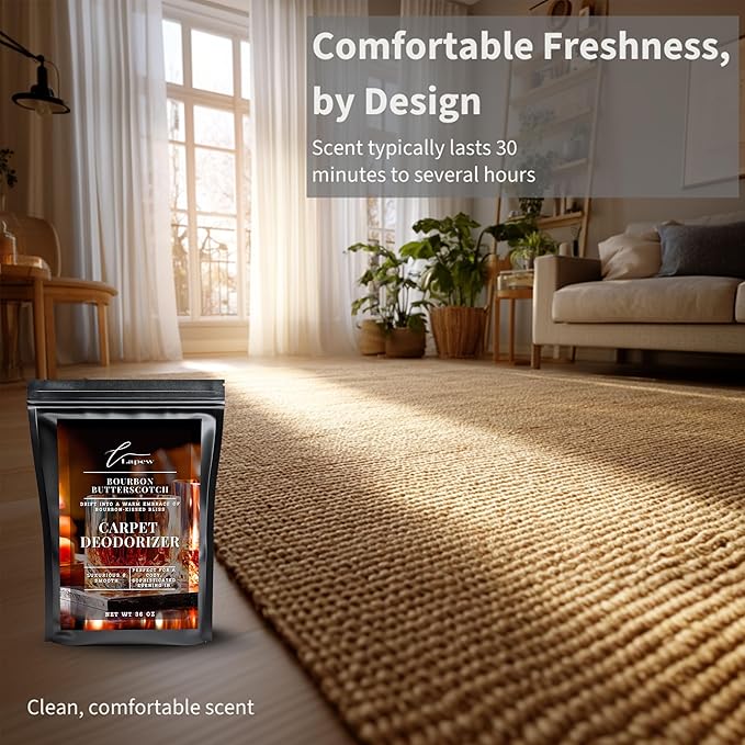 Lapew Bourbon & Butterscotch Carpet Deodorizer Powder - Pet Safe Freshener for Vacuuming | Scented Odor Eliminator for Home | 36 oz