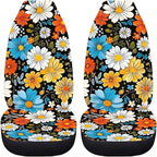 BIGCARJOB Hippie Daisy Car Seat Cover Set for Front Seat Only,2 Pack Blossom Flower Printed Auto Front Seat Protector Saddle Blanket for Women Girly Car Interior Accessories