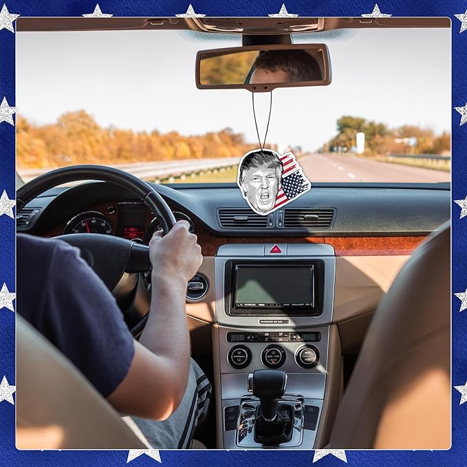 American USA President Car Air Freshener Card Pendant（8 Pack Refreshing Ice Scent） American Flag Gifts Merch Party Supplies Room Decor Accessories for Hanging Rearview Car Interior