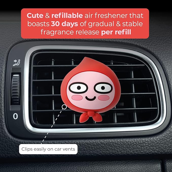AURA Car Air Freshener Vent Clip, Apeach (Will You Marry Me, 0.14fl oz*2, Pack of 2) - Long-Lasting Odor-Fighting Scent. Kakao Friends Figurine. Car Decoration Accessories, Diffuser, Absorber