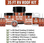 Liquid Rubber RV Roof Coating 35 Ft Leak Repair Kit – Solar Reflective, Waterproof & Weatherproof Protection – Complete System with Sealer, EPDM Primer, Cleaner, Seam Tape & Lap Sealant