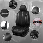CAR PASS Carbon Fiber Nappa Leather Car Seat Covers Front Only Cushioned Leatherette 2 Piece Padded Waterproof Universal Fit for Cars SUV Truck Pickup Automotive Vehicle Interior, 2PCS Black