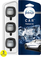 Febreze Car Air Freshener Vent Clip Platinum Ice Scent, .07 oz. Car Vent Clips, Pack of 3 and Stay-Fresh Storage Case