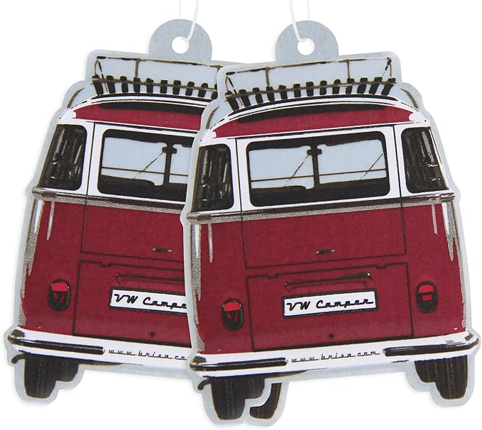 BRISA VW Collection Volkswagen Air Freshener, Room Freshener, Deodorizer for Cars T1 Bus Campervan Motif (Vanilla/Red/Set of 2)