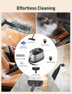 Steam Cleaner, 293°F 58 PSI Powerful Multipurpose Handheld Steam Mop for Home Use, 21 Attachments, 50Oz Capacity, Heavy Duty Steamer for Carpets, Floors, Cars, Tiles, Crack Cleaning, Platinum