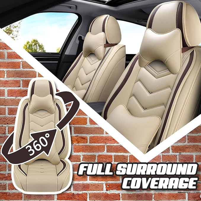 Car Seat Covers for Hyundai Sonata 2002-2026, Premium Nappa Leather Car Seat Cover, Stylish Sport Seat Covers， Automobile Seat Cover Sets.(Luxury 2 Seats/Beige)