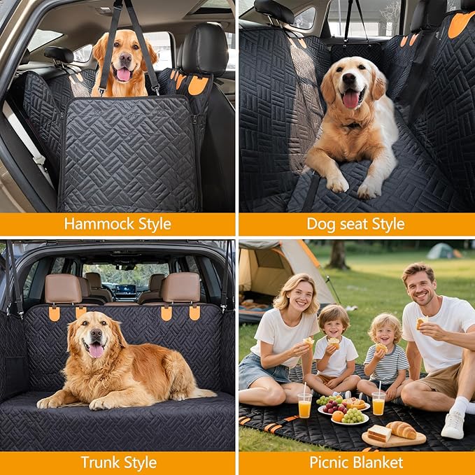 Dog Car Seat Cover for Back Seat, 600D Waterproof Pet Hammock with Mesh Window and Side Flaps, Anti-Slip Dog Seat Protector for Cars, SUVs, Trucks, Scratchproof Easy-Clean