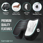 Samsonite Memory Foam Seat Cushion – Ergonomic Cushion for Office Chair, Tailbone Pressure Pad, Coccyx Support for Sciatica, Supportive Seat for Car, Desk, and Gaming Chairs, Black