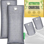 Activated Charcoal Odor Absorber for Strong Odor, Natural Shoe Deodorizer. Sneaker Odor Eliminator, 2 Pack Bamboo Charcoal Air Purifying Bags, Odor Remover Moisture Absorbers for Shoes