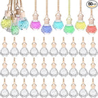 60 Pcs Hanging Car Air Freshener Car Diffuser Bottle Empty Glass Perfume Bottles Air Freshener Diffuser Bottle Pendant for Essential Oils Fragrance Aromatherapy Ornament Decor (Shell)