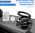 Solar Rotating Car Air Freshener, Solar Energy Refillable Car Dashboard Aromatherapy Ornament, Double Ring Fragrance Diffuser Decorative Accessories for Vehicle Home Office (Black)