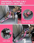 Hotsky Dog Seat Belt, Adjustable Safety Seatbelt 3-in-1 Car Harness for Dogs in Car Nylon Elastic Bungee Buffer Tether with Clip Hook Latch Buckle Swivel Zinc Alloy Carabiner(Hotpink Camo)