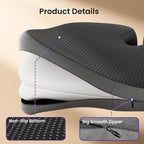 Seat Cushions for Office Chairs, Car Seat - Patented Coccyx Cushion for Tailbone Pain - Memory Foam Butt Cushion for Pressure Relief - Carry Handle & Non Slip Bottom (Grey)
