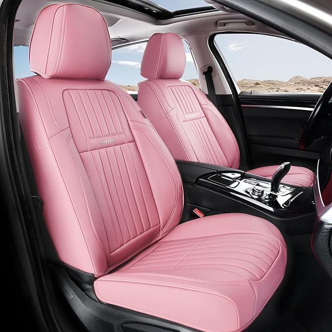 Coverado Car Seat Covers Full Set, Seat Covers for Cars, Car Seat Cover, Car Seat Protector, Leather Car Seat Cushion, Waterproof Car Seat Covers Front Seats and Back Fit for Most Cars(Pink)