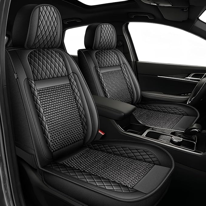 TTX LIGHTING for GMC Terrain 2010-2026 Car Seat Covers, Breathable Ice Silk & Leather Seat Protector, Cool & Anti-Sweat for Long Driving, Airbag Compatible, 5 Seats Full Set (Black)