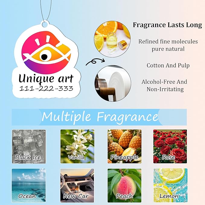 10-1000 Pcs Custom Air Fresheners with Picture - Double Sided Personalized Car Air Freshener with Photo & Logo, Hanging Auto Accessories & Custom Gifts for Branding Business Events (LOGO)