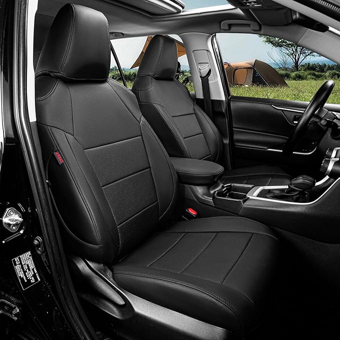 coverdream RAV4 Seat Covers Custom Fit for 2019-2024 2025 Toyota RAV4 LE,XLE,XLE Premium,Limited SUV Seat Cushion,Luxury Waterproof Leather Car Seat Protector(Full Set,Black)