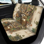 KEIAHUAN Deer Camo Hunting Car Seat Covers for Front and Rear Full Set 4 Piece Universal Front Bucket Seat Cover & Rear Bench Seat Protector Stretchy Breathable for Vans, Trucks, SUVs