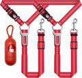 3-Piece Reflective Dog Seatbelt Set - Retractable, Heavy-Duty, Adjustable for Vehicle Headrests - Red