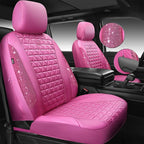 CAR PASS Hot Pink Bling Diamond Leather Car Seat Covers Full Sets, Waterproof Shining Glitter Sparkly Crystal Universal Armrest Fit for Automotive Truck SUV Cute Women Girl,Hot Pink Rhinestone