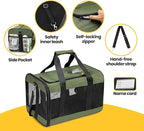 Dog Carrier Soft Sided, Large Cat Carrier with Inner Safety Leash, Pet Transport Carrier for Large Cats and Medium Dogs up to 20 Lbs, Collapsible Travel Puppy Carrier Bag -Green L