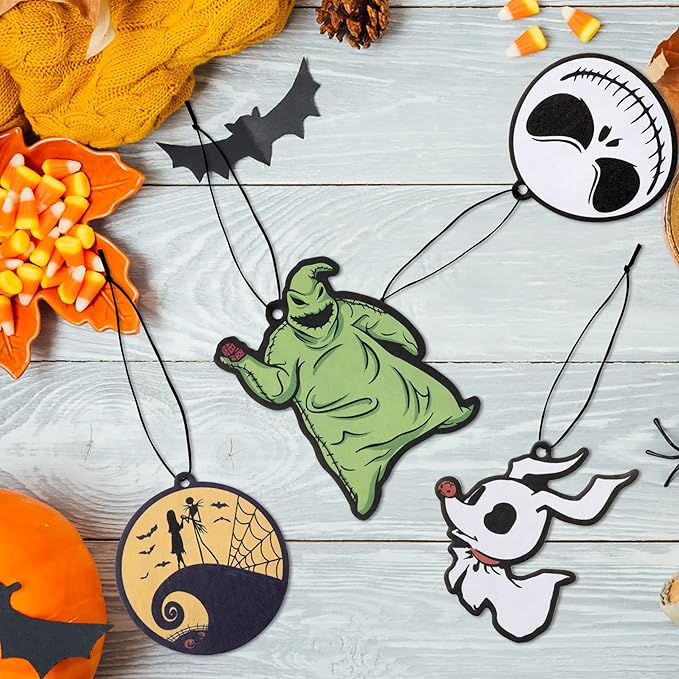 4Pcs Nightmare Sally Theme Car Air Freshener Hanging Fragrance Chips Zombie Bride Ghost Rearview Mirror Pendant Essential Oil Diffuser Hanging Scent Car Accessories Decor