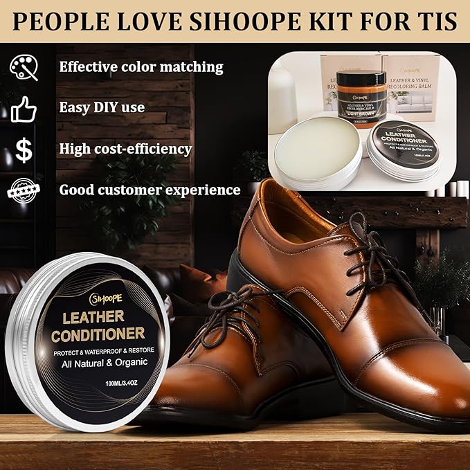 8.8oz Leather Recoloring Balm with 100ml Mink Oil,Black Leather Repair Kit for Furniture,Leather Repair Cream,Leather Scratch Repair for Car Interior,Leather Conditioner for Couch