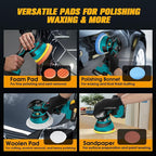 Cordless Car Buffer Polisher kit [2x 2000mAh 21V Batteries & 18 PCS Attachments] 6-Speed Orbital Design, LED Display, Lightweight Detailing Tool for Waxing, Polishing & Scratch Removal-Blue