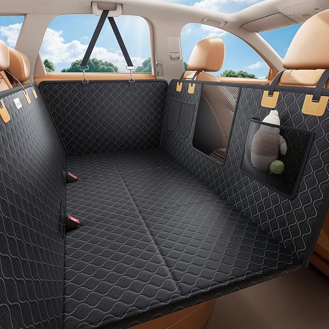 Lamicall Dog Car Seat Cover for Back Seat - [Upgraded Anti-Ripped] Back Seat Extender for Dogs Hard Bottom, Waterproof Dog Hammock for Car with Mesh Window, Pet Backseat Protector SUV & Small Truck L