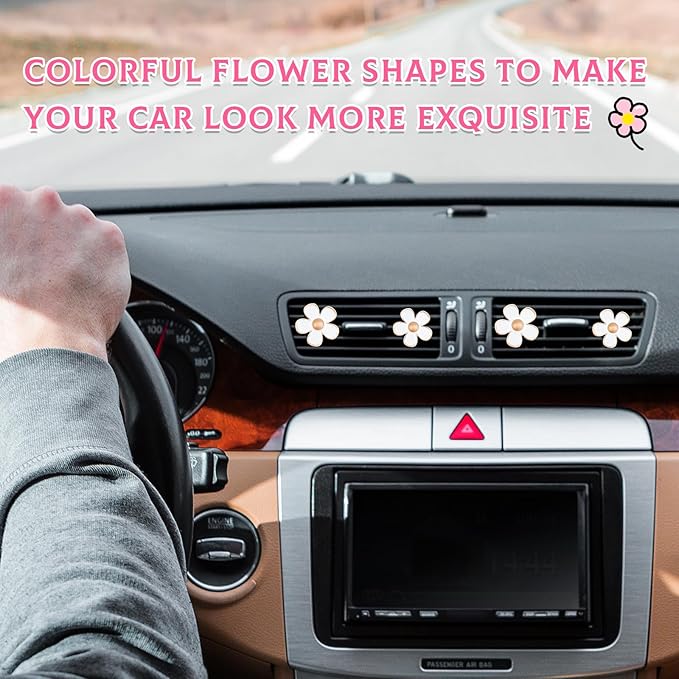6PCS Car Air Vent Clip, Daisy Flower Auto Scents Air Freshener Clip with 6 Fragrance Piece, Decorative Auto Air Conditioning Clip for Women Girl, Universal Car Accessories (White)
