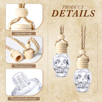 BBTO 200 Pcs Hanging Car Diffuser Bottles Bulk, Empty Clear Glass Air Freshener Bottles with Wooden Cap for Perfume Essential Oils Fragrance Aromatherapy Ornament(Skull)