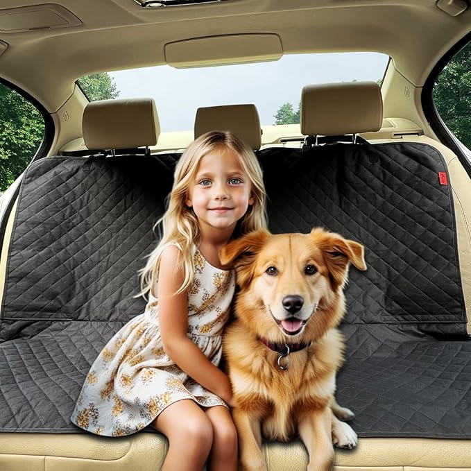 Waterproof Dog Car Seat Cover for Back Seat, Non-Slip & Universal Fit for SUV, Car, Truck with 4 Safety Belt Openings for Secure Travel