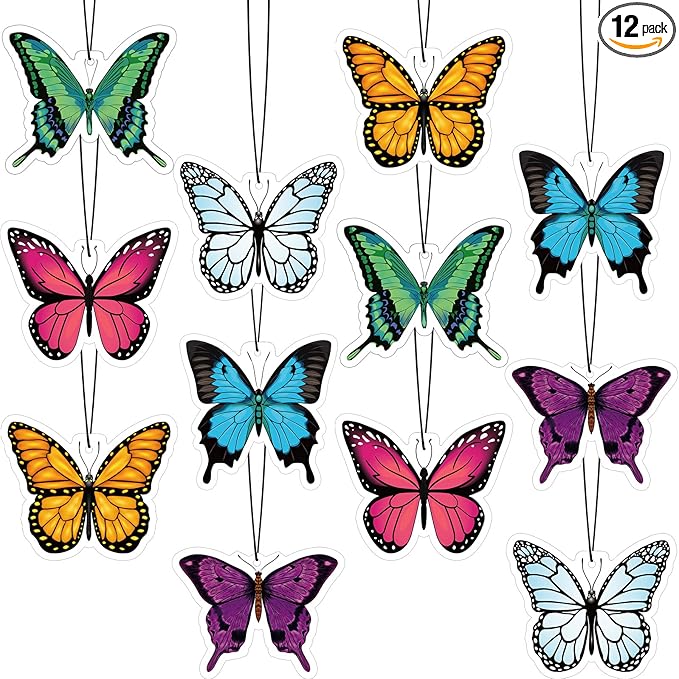 12 Pack Car Air Fresheners Butterfly Summer Flower Hanging for Women Girls Cute Air Freshener for Cars Mirror (Butterfly)