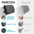 FORTEM Lumbar Support Pillow for Office Chair, Lumbar Support Pillow for Car, Back Rest for Gaming, Memory Foam Pillow, Desk Chair Cushion, Breathable & Washable Cover, Adjustable Straps