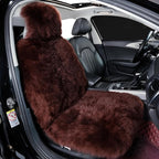 OGLAND Fluffy Sheepskin Car Seat Cover-Fuzzy Fur Auto Cushion for Universal Automotive Protector (Mocha, 1 Pcs Front Seat Cover)