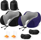 CloudBliss Travel Pillow Premium Memory Foam, Comfortable & Supportive Neck Pillow, Neck Pillows for Sleeping Travel, Airplane Pillow for Sleeping Airplane, Car, Office and Home（Black & Navy）