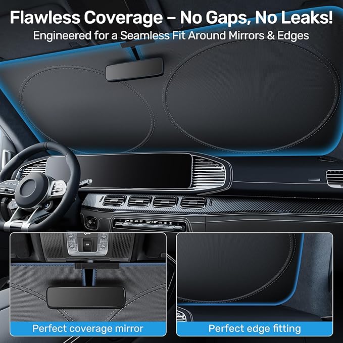 2025 Upgraded Zanch Car Front Windshield Sun Shade - Ultimate UV Protection & Heat Reductionlinnovative No-Light Leakage TechnologylFoldable DesignlPerfect Fit for Sedans Mini SUVs, Medium(64"X32")