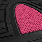 FH GROUP Car Seat Covers Premium Tall Channel Rubber Trimmable Floor Mats w. FH3001 Snake Pattern Silicone Steering Wheel Cover- Universal Fit for Trucks, SUVs, and Vans (Pink/Black) F11311