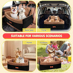 PetsHome Dog Car Seat for Medium Large Dogs, Detachable Washable Pet Booster Seat with Memory Foam Cushion, Side Pockets, 2 Clip-On Safety Leashes Pet Car Seat for Dog Up to 60 lbs/2 Small Dogs-Brown