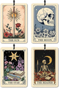 Witchy Gothic Car Air Freshener 4 Pcs, Vintage Boho the Sun Moon Star Reader Tarot Card Hanging Air Freshener for Closet Drawer Books, Goth Skull Skeleton Car Accessories Mirror Decor for Women